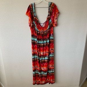 dressbarn maxi long dress elastic chest ruffles